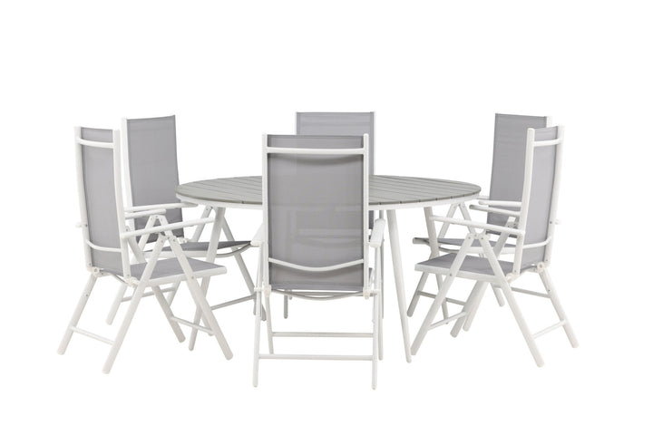 Venture Home Break - Dining Table Round- White / Grey - Alu / Aintwood - 150ø _1+ Break 5:pos Chair - White/Grey _6