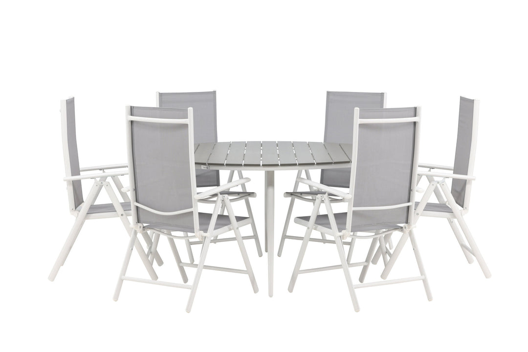 Venture Home Break - Dining Table Round- White / Grey - Alu / Aintwood - 150ø _1+ Break 5:pos Chair - White/Grey _6