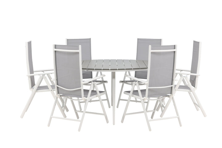 Venture Home Break - Dining Table Round- White / Grey - Alu / Aintwood - 150ø _1+ Break 5:pos Chair - White/Grey _6