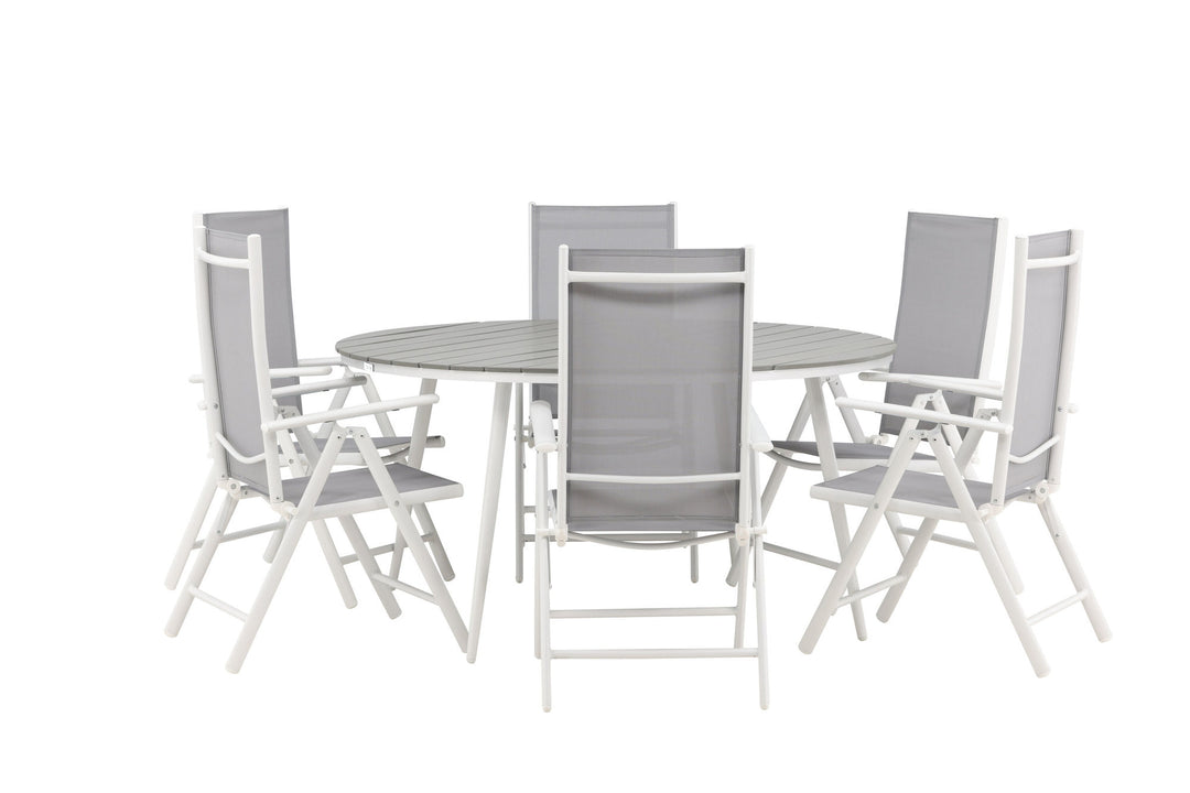 Venture Home Break - Dining Table Round- White / Grey - Alu / Aintwood - 150ø _1+ Break 5:pos Chair - White/Grey _6