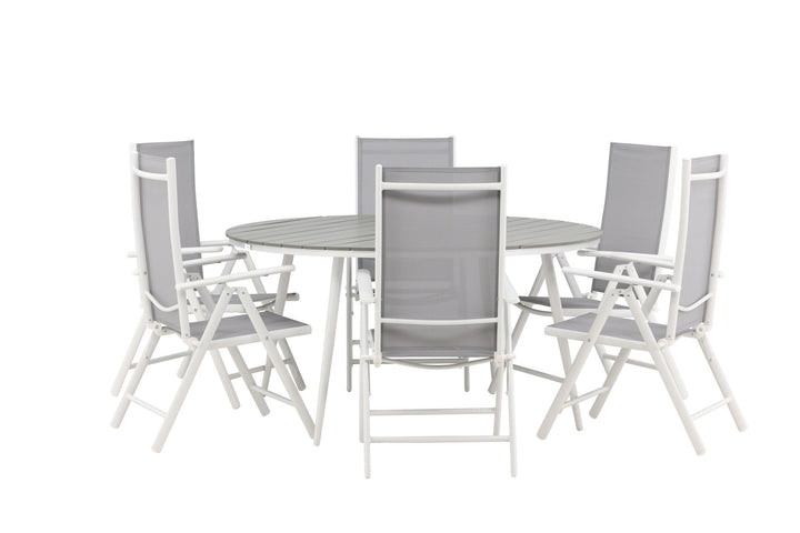 Venture Home Break - Dining Table Round- White / Grey - Alu / Aintwood - 150ø _1+ Break 5:pos Chair - White/Grey _6
