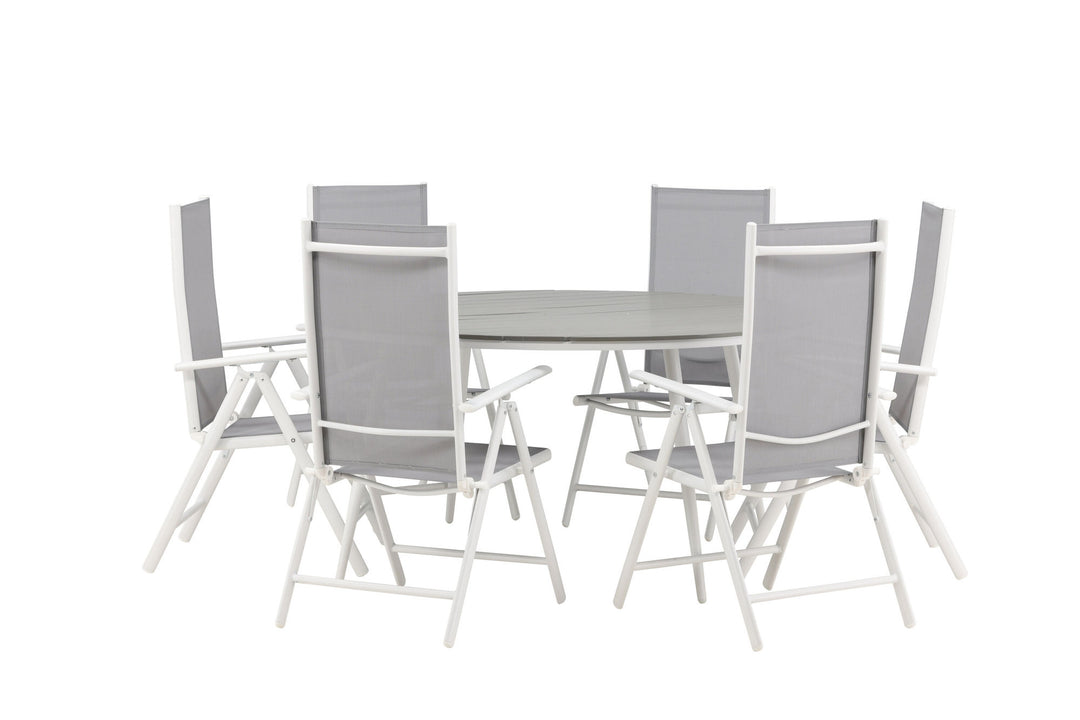 Venture Home Break - Dining Table Round- White / Grey - Alu / Aintwood - 150ø _1+ Break 5:pos Chair - White/Grey _6