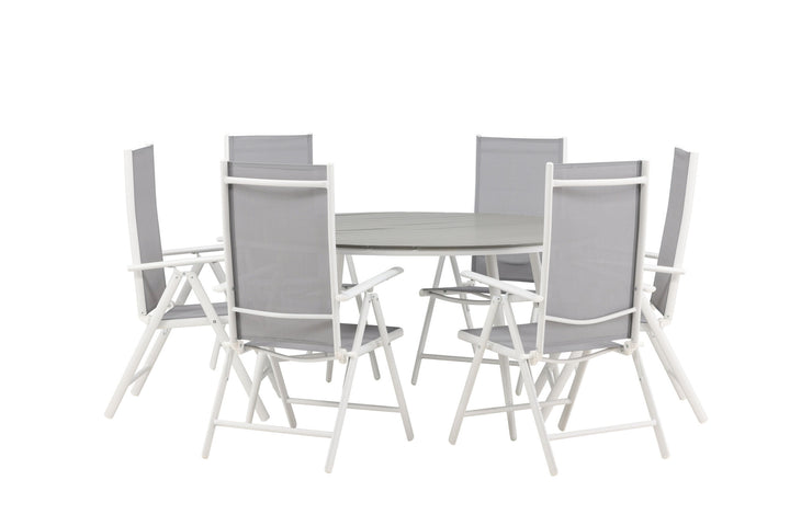 Venture Home Break - Dining Table Round- White / Grey - Alu / Aintwood - 150ø _1+ Break 5:pos Chair - White/Grey _6