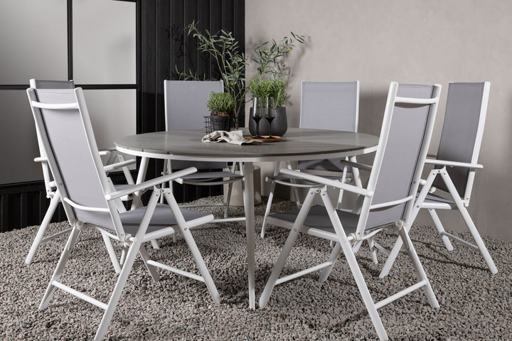 Venture Home Break - Dining Table Round- White / Grey - Alu / Aintwood - 150ø _1+ Break 5:pos Chair - White/Grey _6