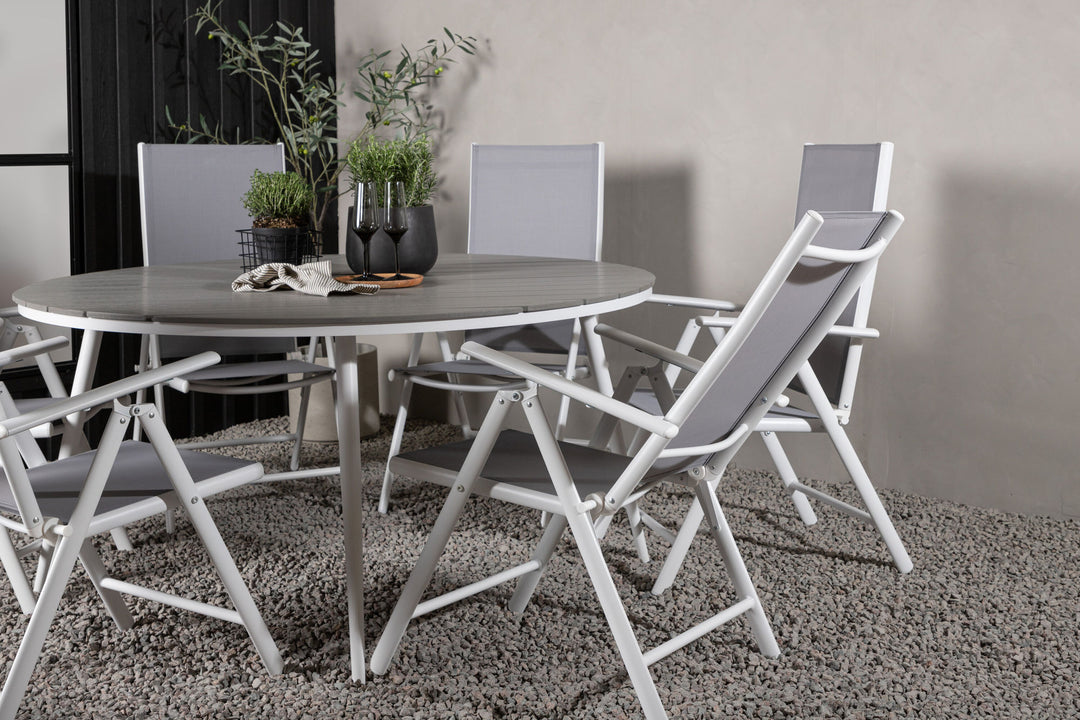 Venture Home Break - Dining Table Round- White / Grey - Alu / Aintwood - 150ø _1+ Break 5:pos Chair - White/Grey _6