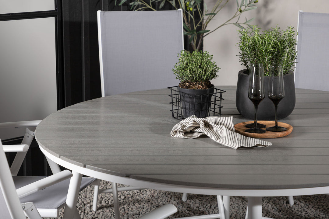 Venture Home Break - Dining Table Round- White / Grey - Alu / Aintwood - 150ø _1+ Break 5:pos Chair - White/Grey _6