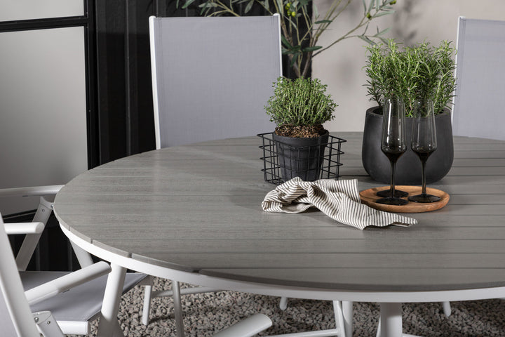 Venture Home Break - Dining Table Round- White / Grey - Alu / Aintwood - 150ø _1+ Break 5:pos Chair - White/Grey _6