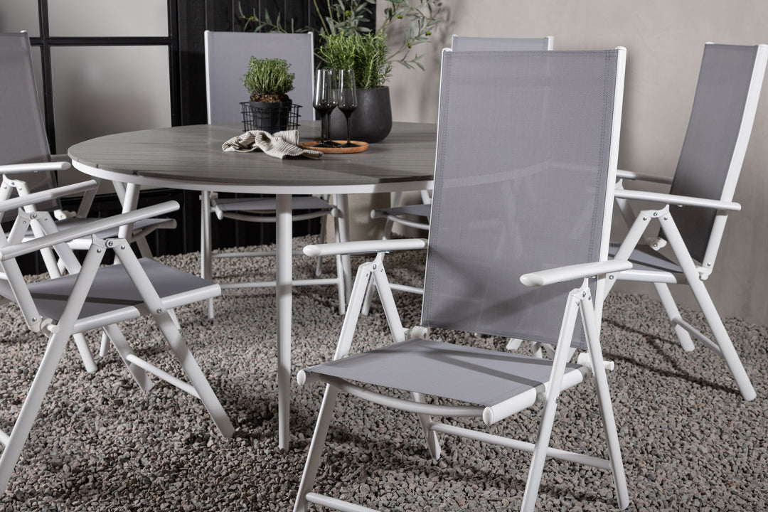 Venture Home Break - Dining Table Round- White / Grey - Alu / Aintwood - 150ø _1+ Break 5:pos Chair - White/Grey _6