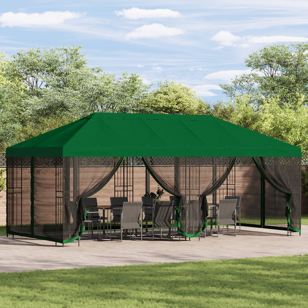 Pavillon med sidetapper 6 x 3 m Grøn Polyester og Stål 190
