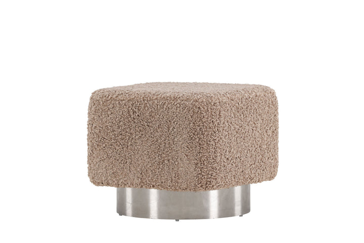 Venture Home Newton Ottoman/Pouf - Silver / Beige Teddy