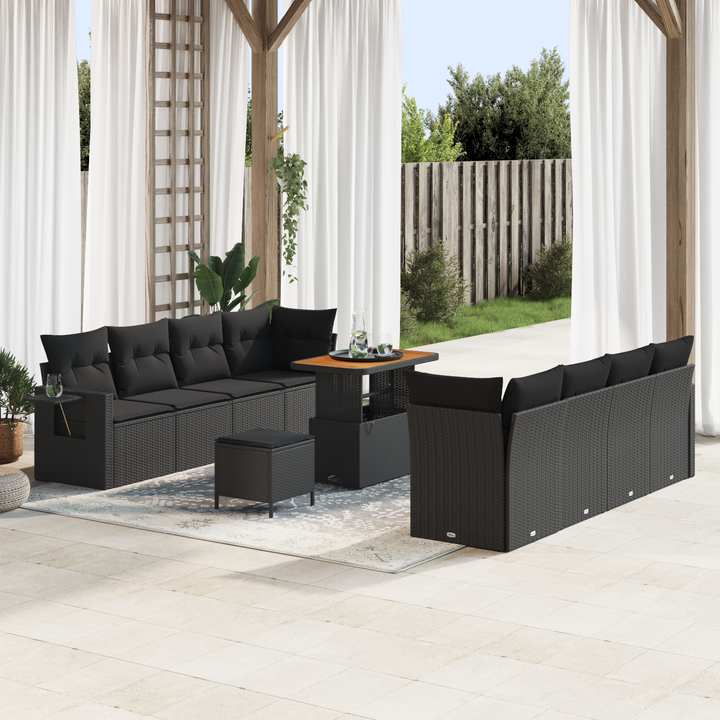 Havesofa Sæt med pude 11 pcs Sort polyrattan