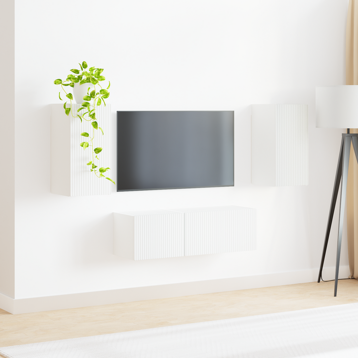 Tv vægskab sæt Vægmonteret 4 pcs Hvid Konstrueret træ