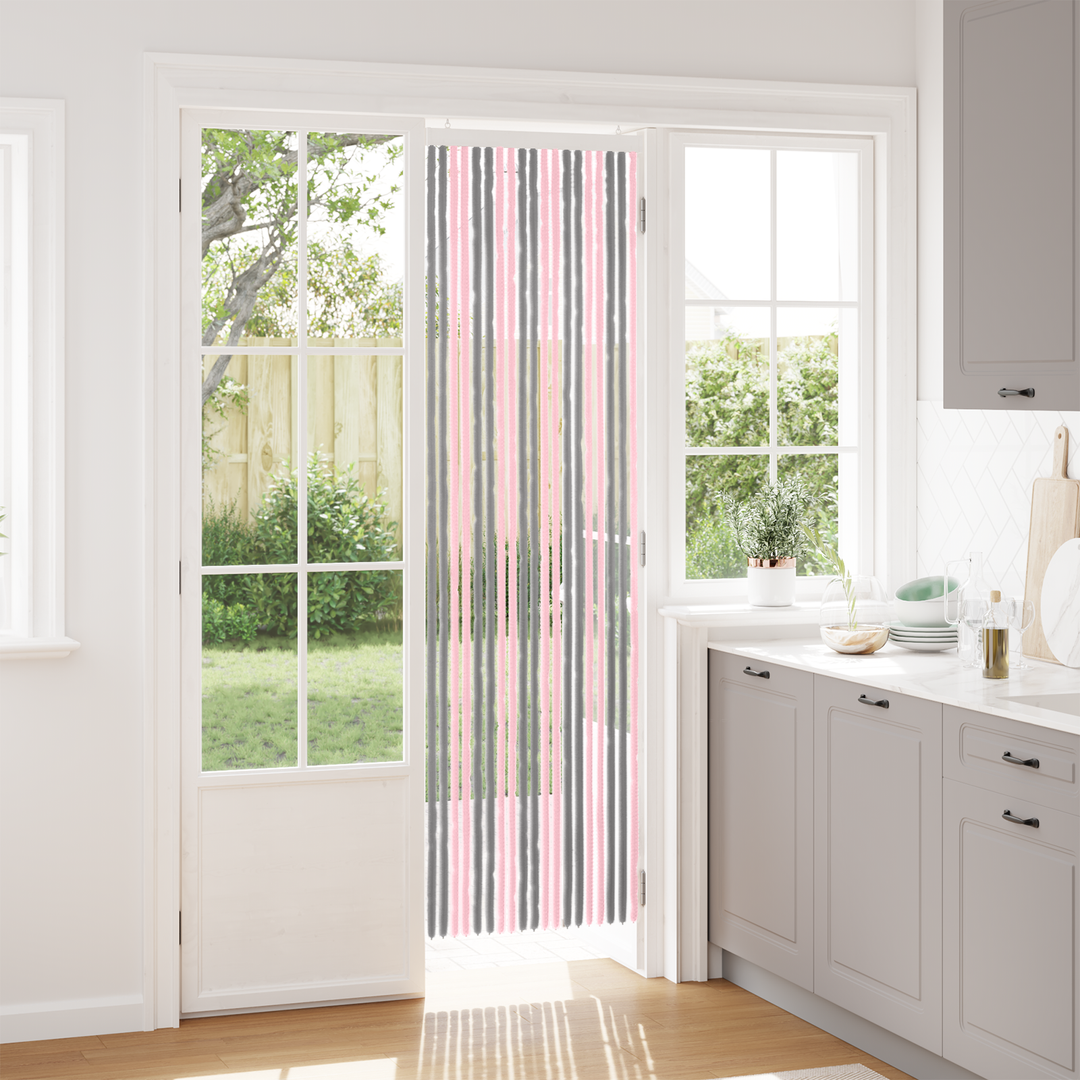 Insektgardin i chenille Sølvgrå og lyserød 56 x 200 cm 100% PP