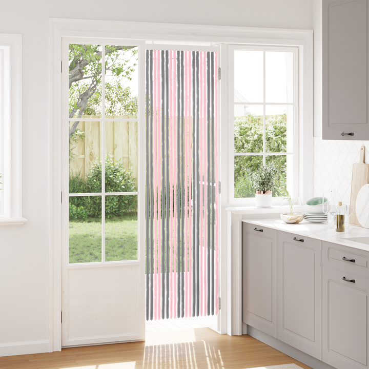 Insektgardin i chenille Sølvgrå og lyserød 56 x 200 cm 100% PP