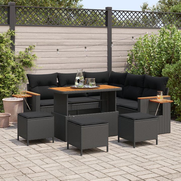 Havesofa Sæt med pude 10 pcs Sort polyrattan