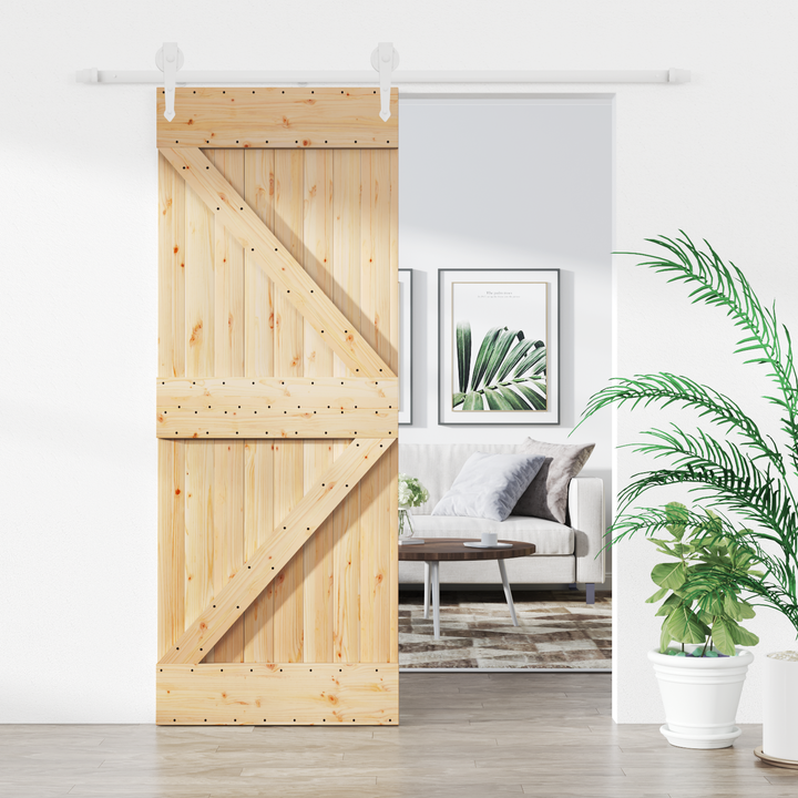 Skydedør Natur og hvid 80 x 210 cm Massivt fyrretræ