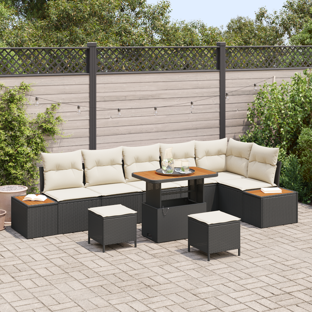 Havesofa Sæt med pude 9 pcs Sort og Cream