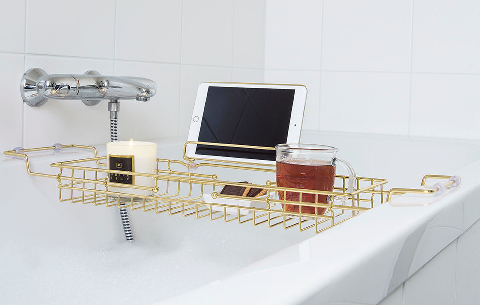present time Bath tub caddy iron gold plated