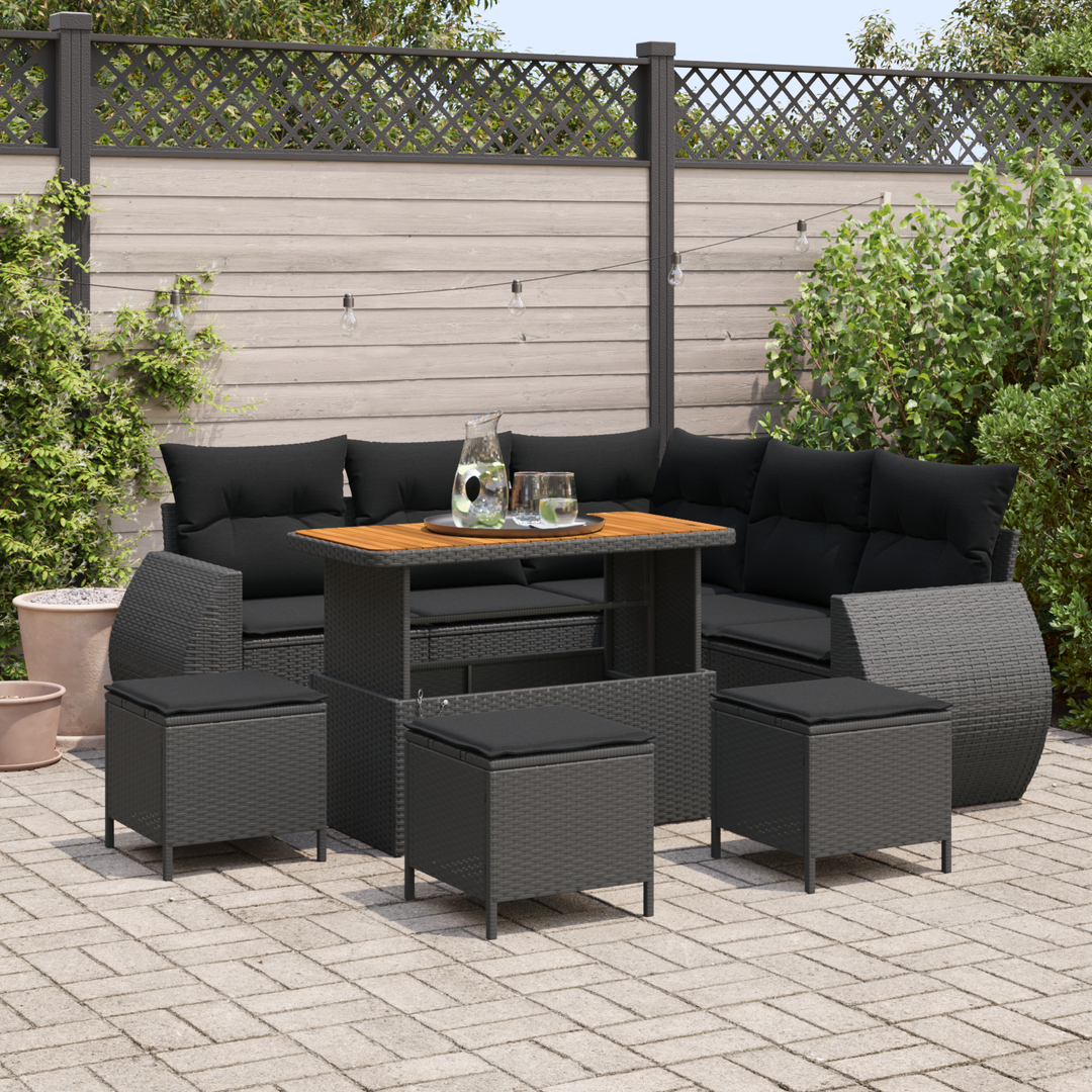 Havesofa Sæt 9 pcs 8-Antal sæder Sort polyrattan