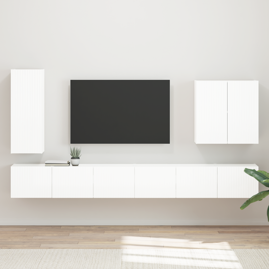 Tv vægskab sæt Vægmonteret 6 pcs Høj gloss hvid