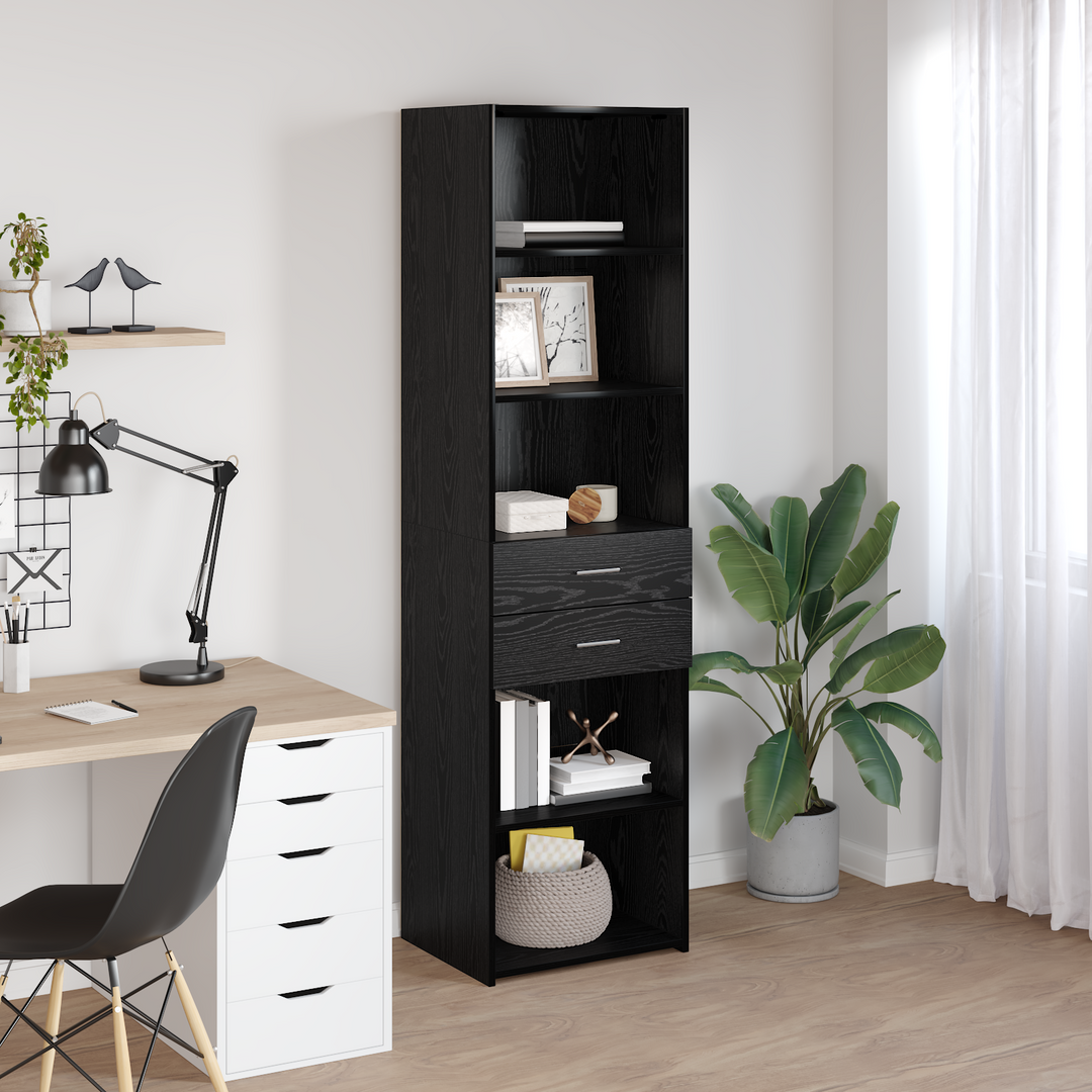 Highboard med skuffe Sort eg 50 x 42,5 x 185 cm Konstrueret træ