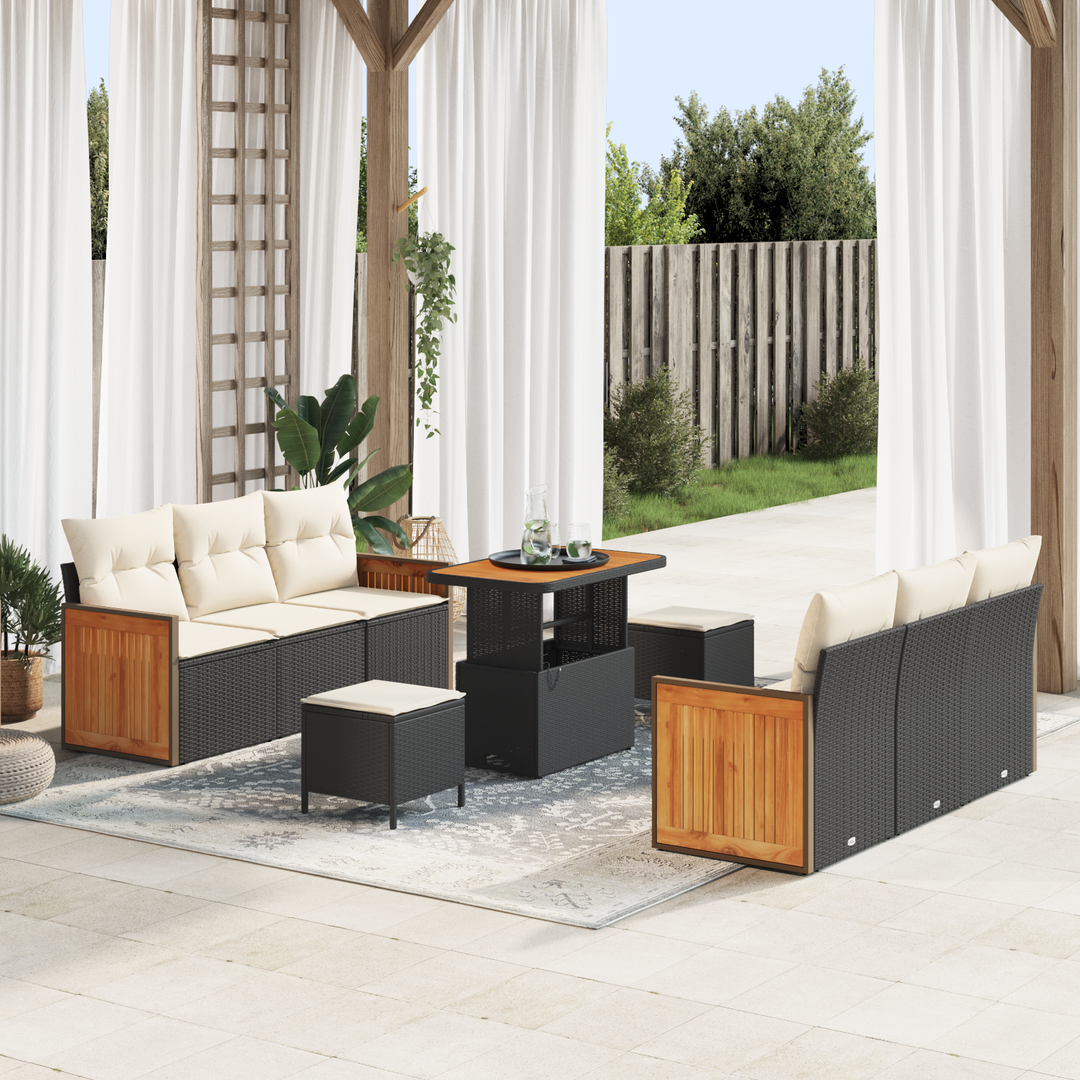 Havesofa Sæt med pude 9 pcs Sort og Cream