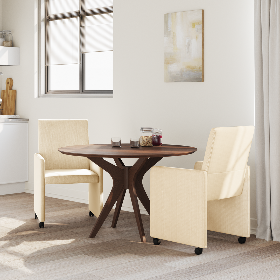 Spisebordsstole med hjul med hjul 2 pcs Creme 57 x 66 x 94 cm