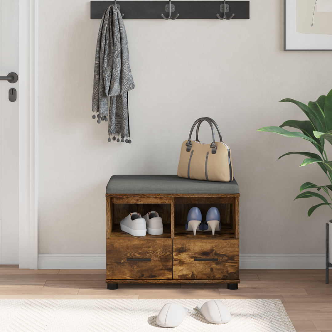 Hallbænk med pude Røget Eg 60 x 38 x 46 cm Kunstigt træ og stof