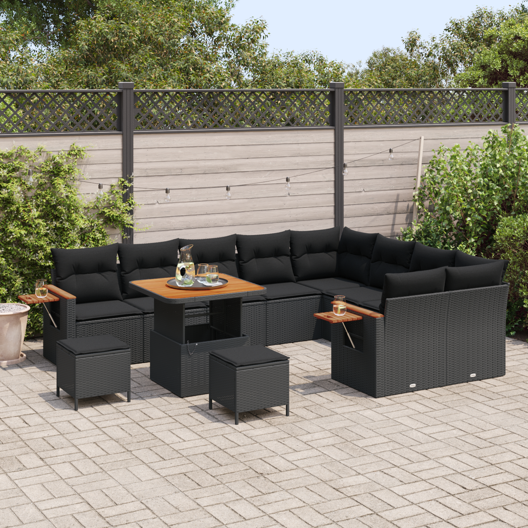 Havesofa Sæt med pude 13 pcs Sort polyrattan