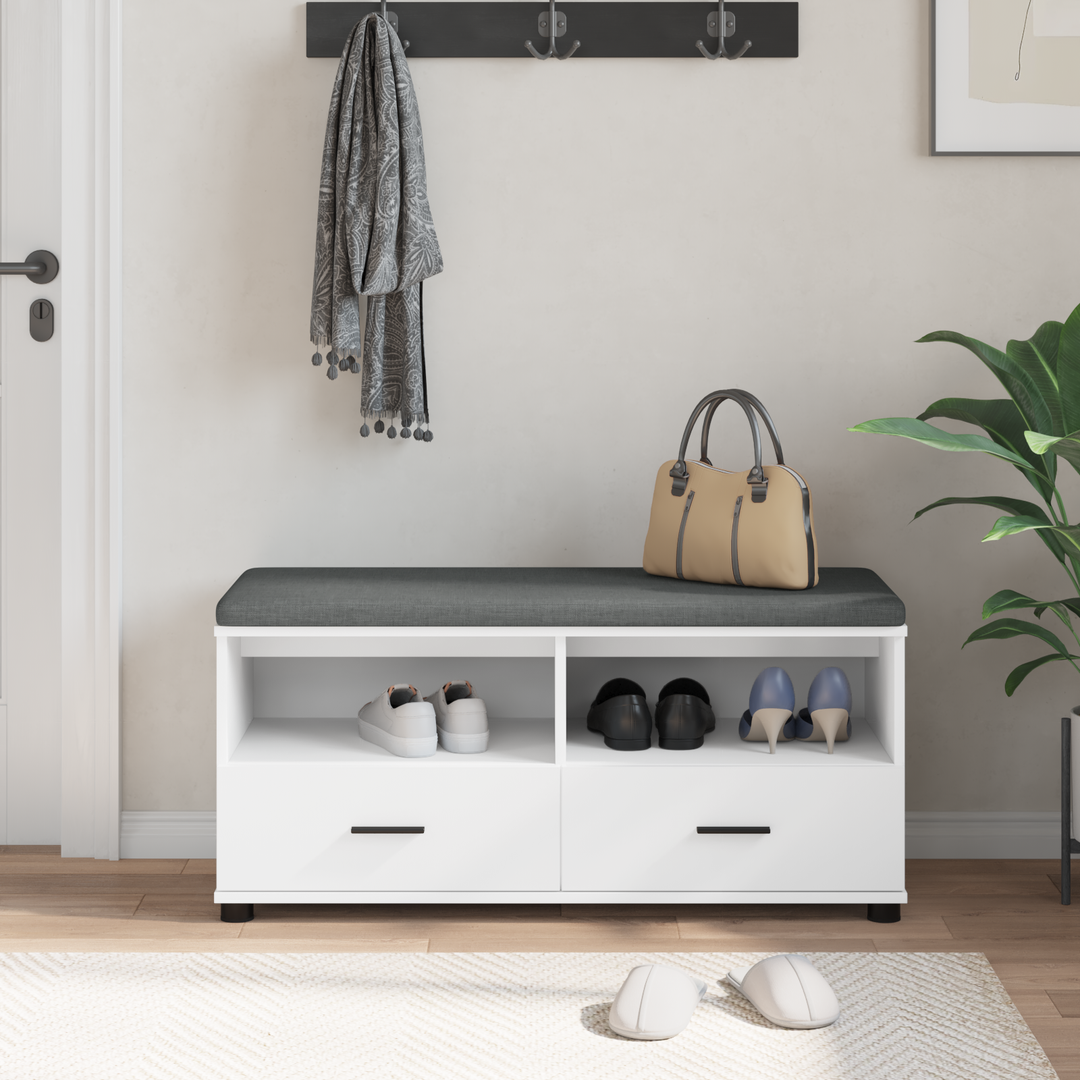 Hallbænk med pude Hvid 100 x 38 x 46 cm Kunstigt træ og stof