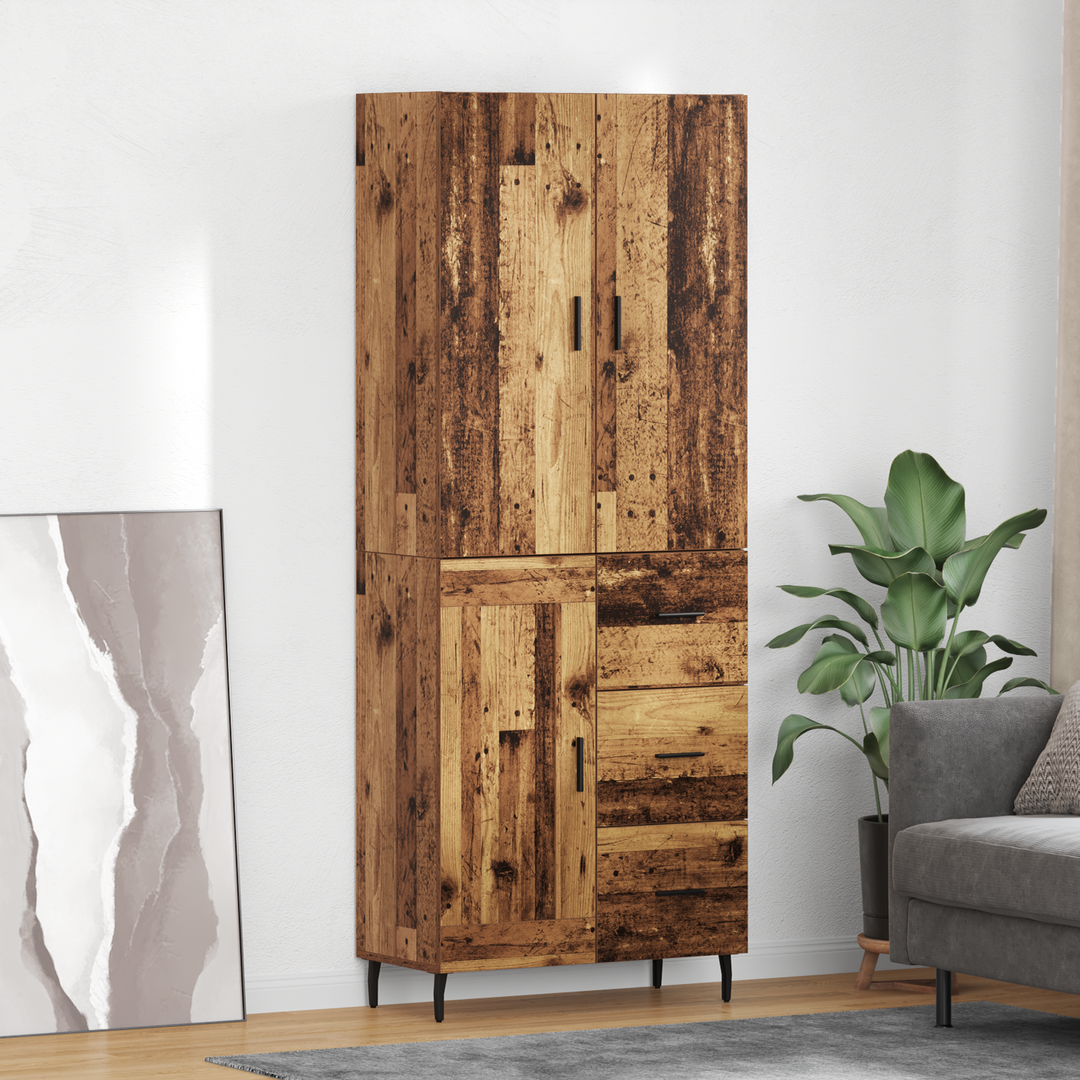 Highboard med skuffe 2 pcs Gammelt træ Ingeniørtræ og glas