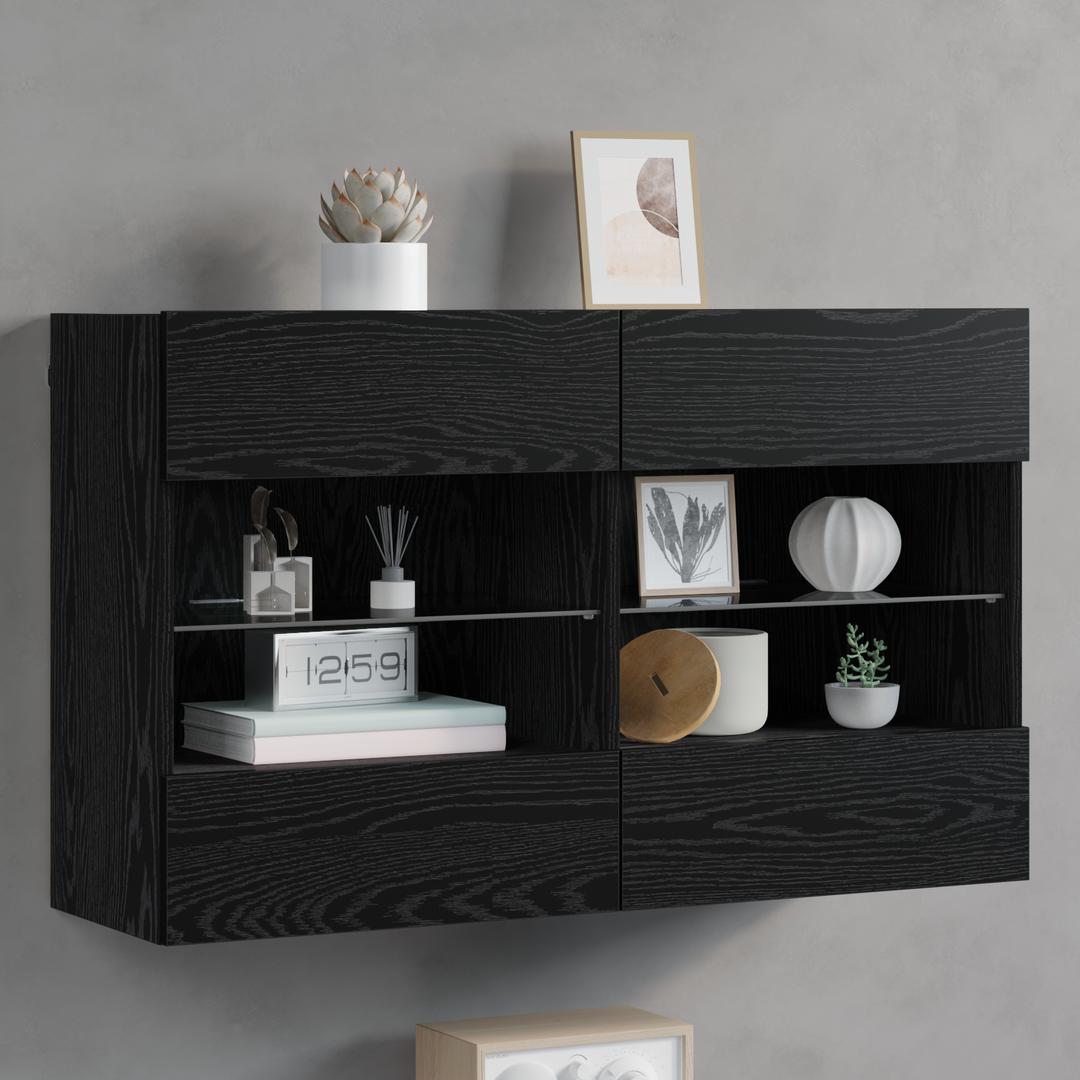 TV vægskab med LED Sort eg 98,5 x 30 x 60,5 cm Konstrueret træ