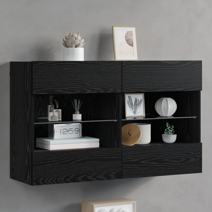 TV vægskab med LED Sort eg 98,5 x 30 x 60,5 cm Konstrueret træ