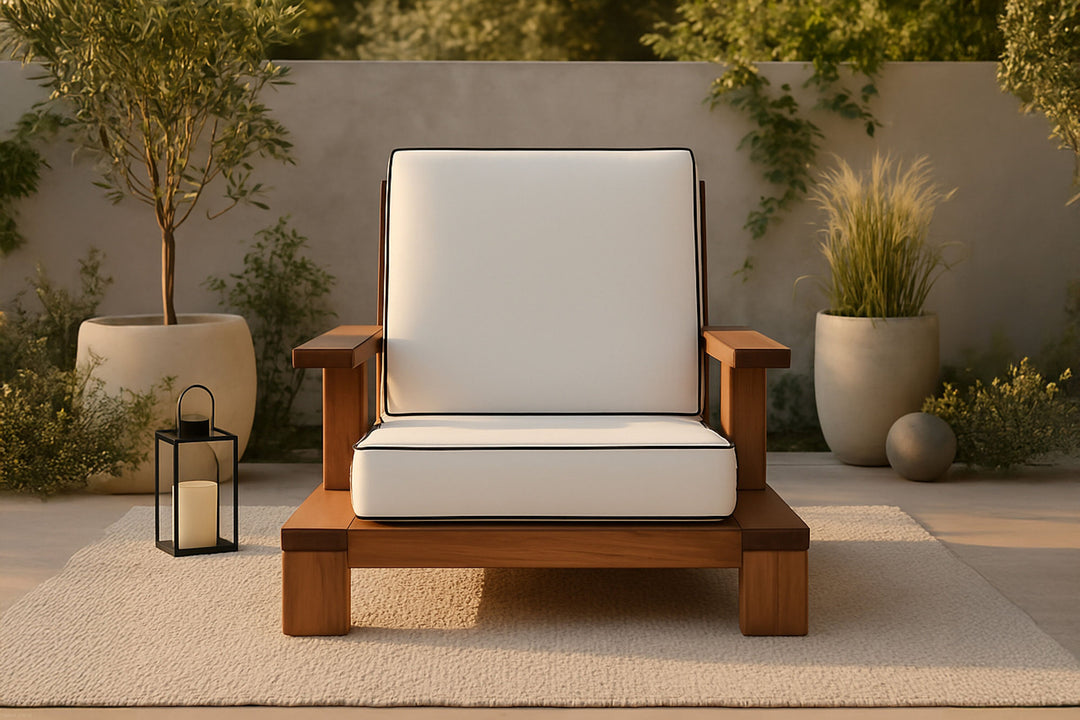 Venture Home Daria lounge chair-acacia wire brushed/off white cushion
