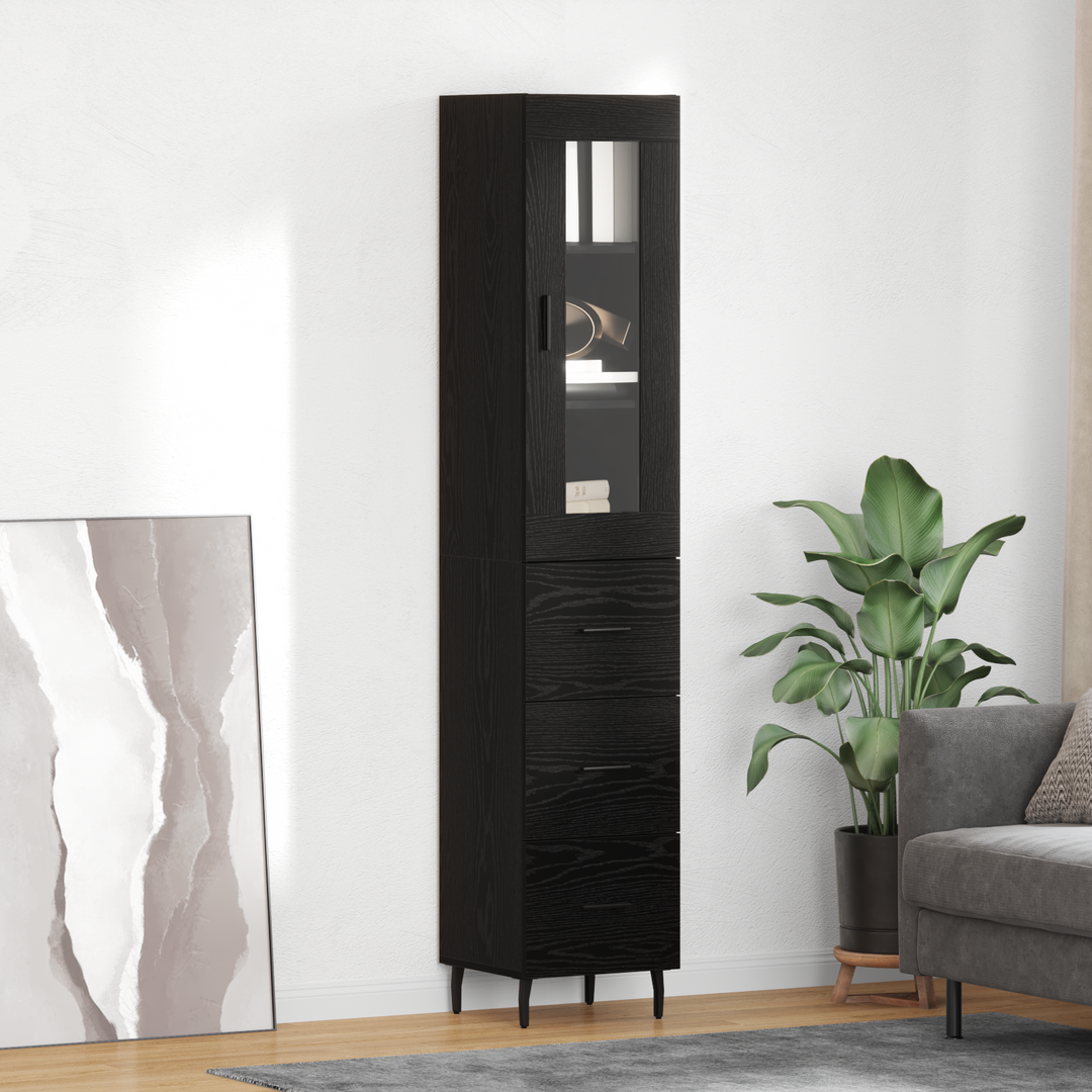 Highboard med skuffe Sort eg 34,5 x 34 x 180 cm Konstrueret træ