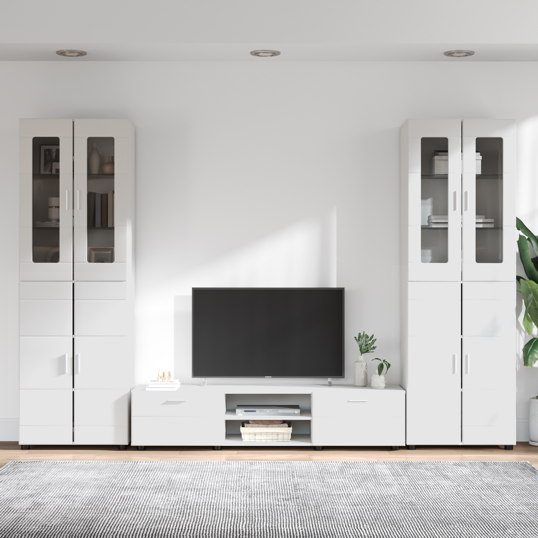 TV-møbelsæt med dør FLORIN 3 pcs Høj gloss hvid Konstrueret træ