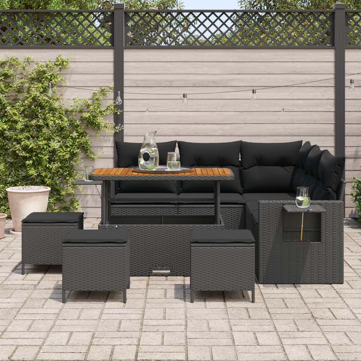 Havesofa Sæt med pude 10 pcs Sort polyrattan