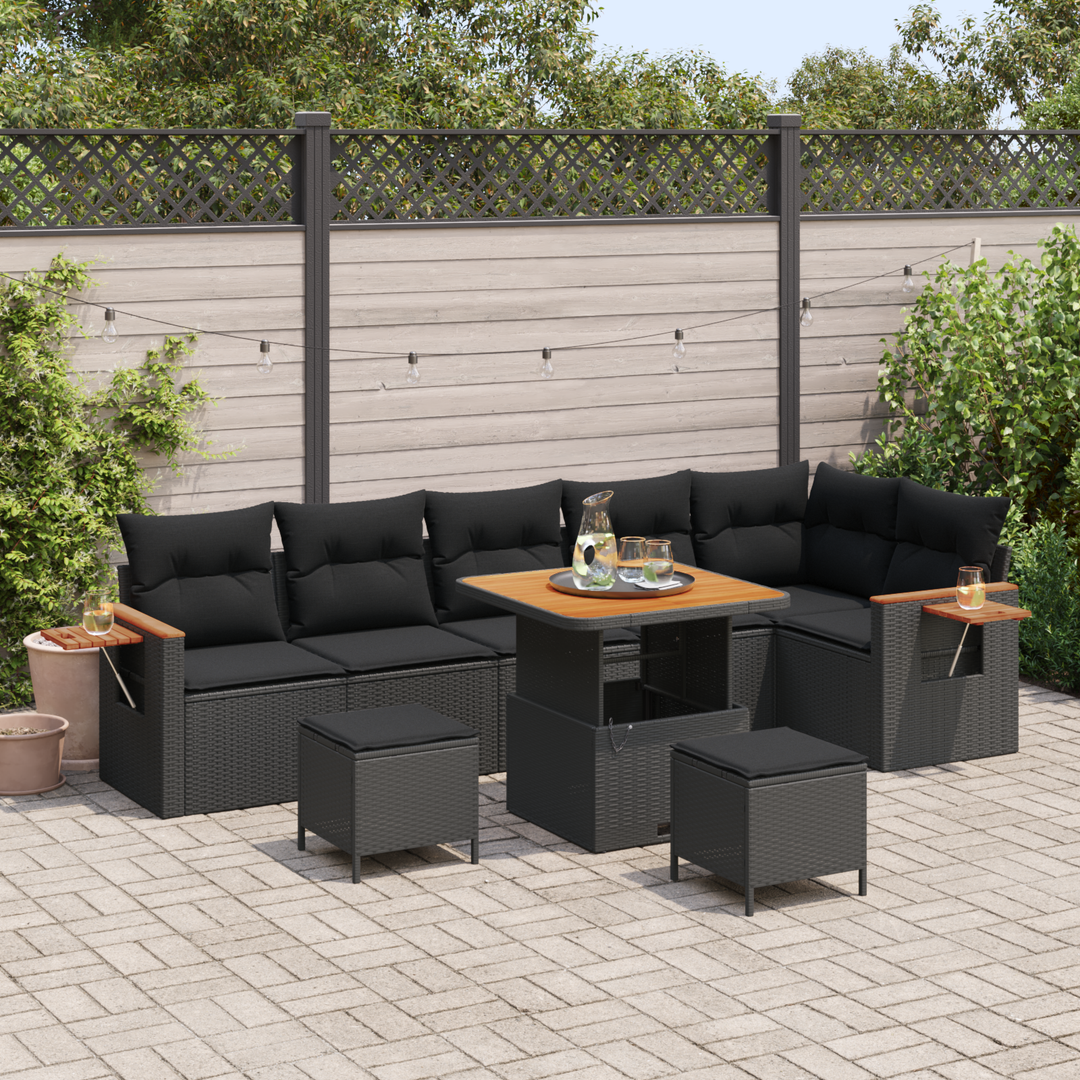 Havesofa Sæt med pude 11 pcs Sort polyrattan