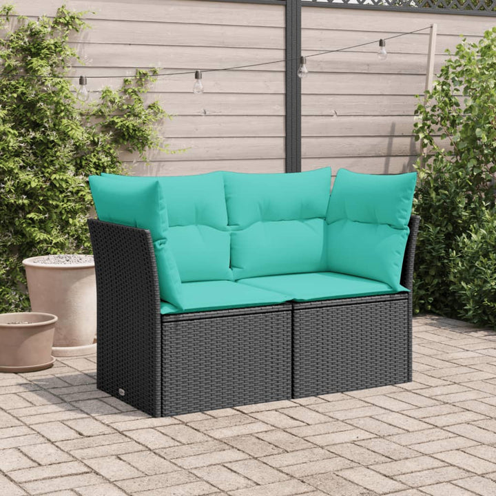 2-personers havesofa med hynder polyrattan sort