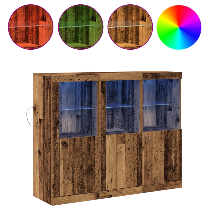 LED Sideboard 3 pcs Gammelt træ 123 x 37 x 100 cm