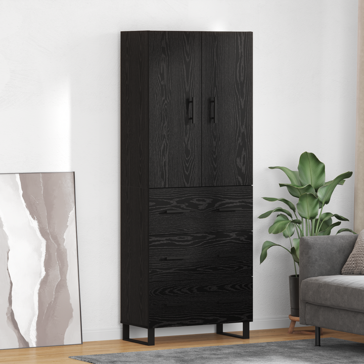 Highboard 2 pcs Sort eg 69,5 x 34 x 180 cm Ingeniørtræ og glas