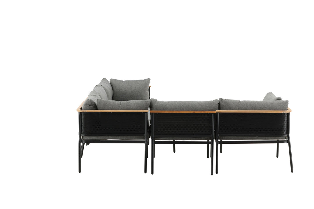 Venture Home Nettan - Corner sofa set - black Steel / Grey Cushion / Teak