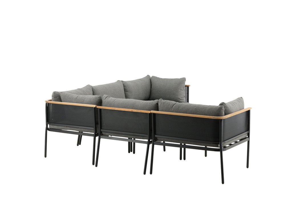 Venture Home Nettan - Corner sofa set - black Steel / Grey Cushion / Teak