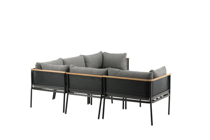 Venture Home Nettan - Corner sofa set - black Steel / Grey Cushion / Teak