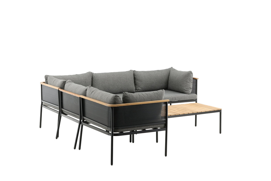 Venture Home Nettan - Corner sofa set - black Steel / Grey Cushion / Teak