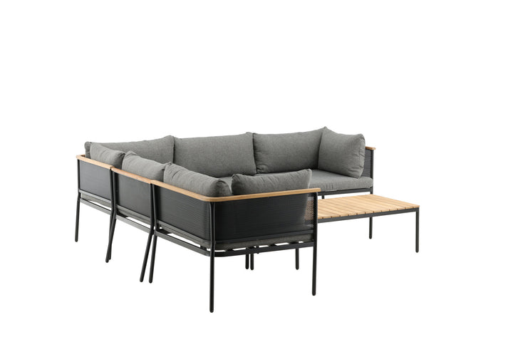 Venture Home Nettan - Corner sofa set - black Steel / Grey Cushion / Teak