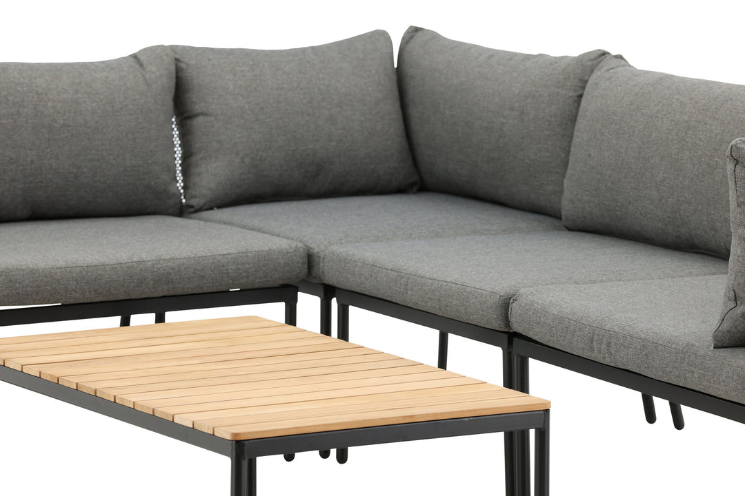 Venture Home Nettan - Corner sofa set - black Steel / Grey Cushion / Teak