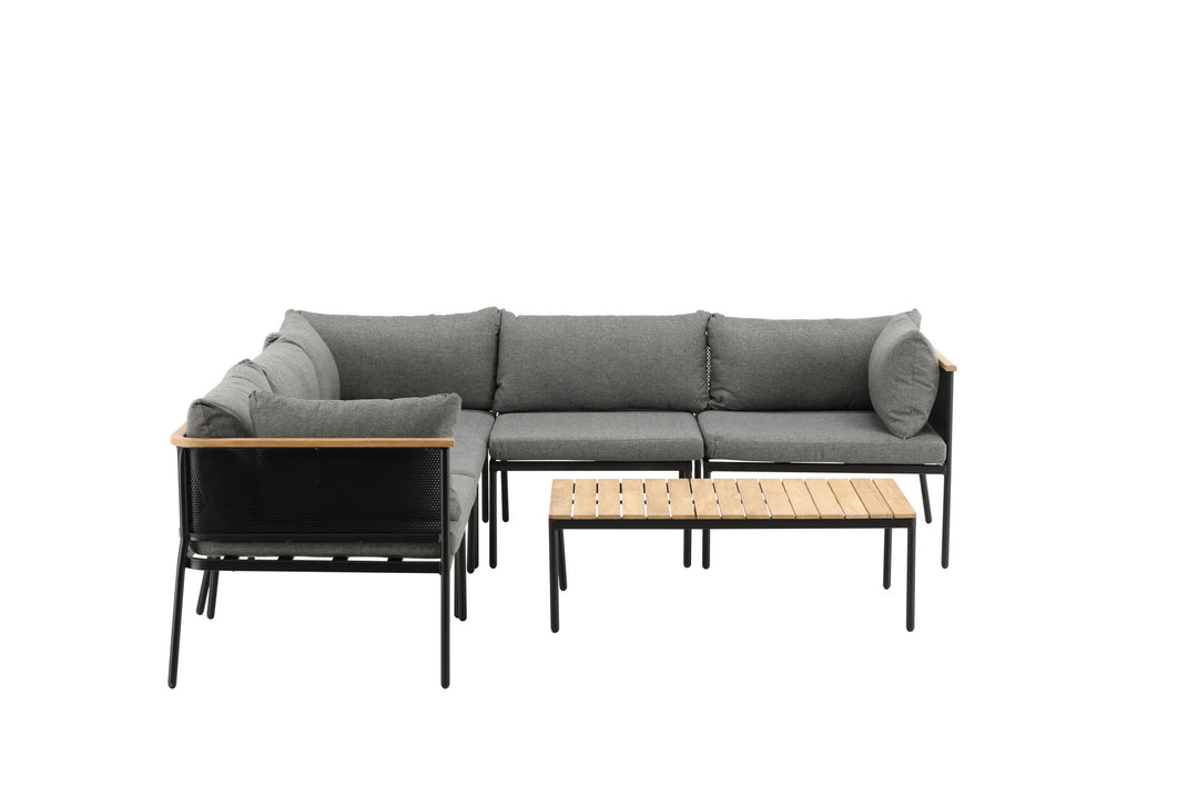 Venture Home Nettan - Corner sofa set - black Steel / Grey Cushion / Teak