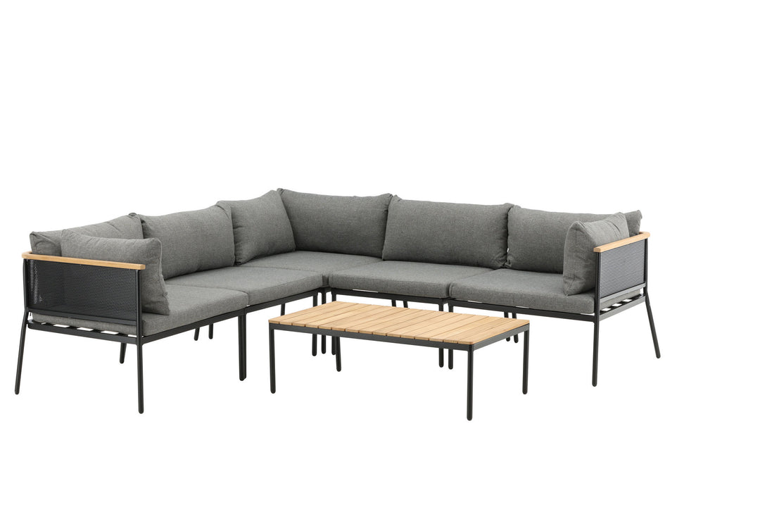 Venture Home Nettan - Corner sofa set - black Steel / Grey Cushion / Teak