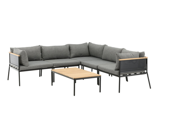 Venture Home Nettan - Corner sofa set - black Steel / Grey Cushion / Teak